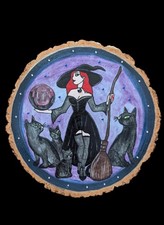 Listing image for Painting Wall Art Witchcraft Wood Slice Witch Witchcraft