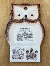 Listing image for Vintage MCM Panama Souvenir Spoon Rest Ceramic 4.5"x7" Wall Decor Brown White