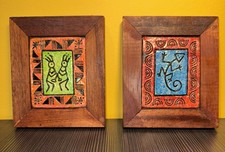 Listing image for Vintage Mosaico Taino Framed Tile Art Set of 2 by Tatiana Bodden Caribbean Folk