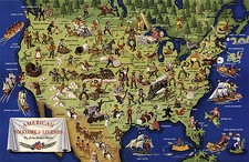 Listing image for Midcentury Pictorial Map American Folklore and Legends Historical Vintage Poster