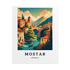 Listing image for Mostar Bosnia Travel Poster Rolled Vintage Landscape Wall Art Print