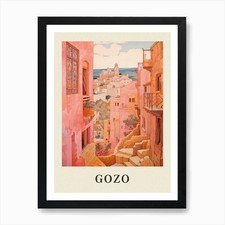 Listing image for Gozo Malta 1 Vintage Pink Travel Il Framed Wall Art Poster Canvas Print Picture