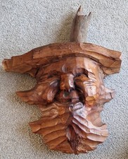 Listing image for Folk Art Carved Wood Tree Spirit Hand Carved Wooden Face Sculpture VTG