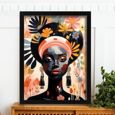 Listing image for African Woman Wall Art Print Floral Artwork Bohemian Poster African Queen Art