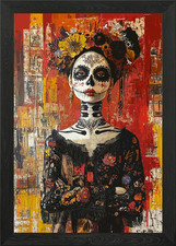 Listing image for Original Day of the Dead Woman Framed Wall Art Poster Canvas Print Picture