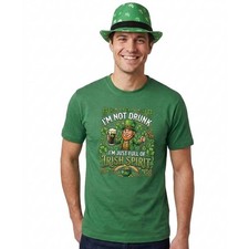 Listing image for Adults St Patricks Day Costume Irish Spirit Print T-Shirt Irish Trilby Hat