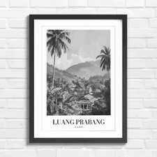 Listing image for Luang Prabang Laos Tropical Village Scene Black & White Framed Wall Art Print
