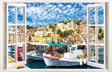 Listing image for Symi Greek Island Holiday Picture Fabric Poster Sticker Wall Art Self Adhesive