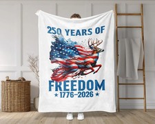 Listing image for Patriotic Deer Sherpa Blanket 250 Years of Freedom USA Heritage Decor