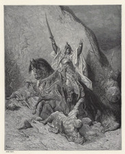 Listing image for SALADIN ON HORSEBACK -Middle Eastern Warrior Gustave Dore 1894 Antique Engraving