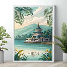 Listing image for Vibrant Medan Indonesia Travel Poster - Toba Lake, Maimoon Palace Art Print more