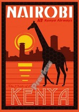Listing image for Vintage Nairobi Africa Kenya Airways Travel Print Poster Wall Art Picture A4 +