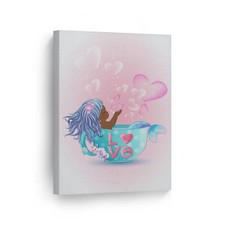 Listing image for African American Kid Mermaid in Pink Blue Haired Canvas Wall Art Print