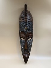 Listing image for Stunning Hand Carved Wood & Aluminium Metal African Tribal Face Mask Wall Art