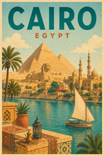 Listing image for Cairo Egypt 11x17 Travel Poster Pyramids of Giza Sphinx Scenic Wall Art