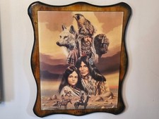 Listing image for Vintage Litho Art Print Picture Native American Large Wood Wall Art