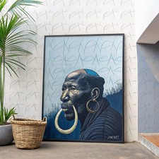 Listing image for Mursi Tribesman with Horn Earrings Wall Artethiopian East African Home Decor Afr