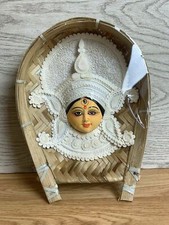 Listing image for Handmade Bengali Durga Goddess Folk Art Bamboo Kulo Tray 11x7 Hindu Decor