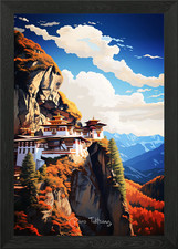Listing image for Paro Taktsang Monastery Framed Wall Art Poster Canvas Print Picture