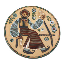 Listing image for Russian KC AbBIB Vintage Ukrainian Folk Art Plate 12.5" Wall Hanging Girl
