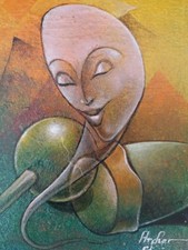 Listing image for Original Haitian Painting WOMEN SPIRIT acrylic On Board Signed Archer 7"x5" NEW