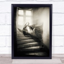 Listing image for Surreal Ghost Ghosts Sepia Stairs Staircase Woman Behind Wall Art Print