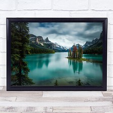 Listing image for Spirit Island Mountain Canada Outdoor Reflection Water Tree Wall Art Print