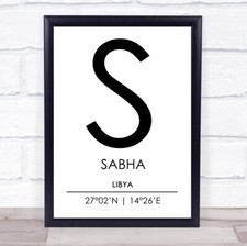 Listing image for Sabha Libya Coordinates World City Travel Quote Wall Art Print