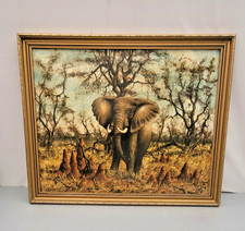 Listing image for Original African Elephant Oil Painting Signed Makandu '86 Wildlife Art Vintage