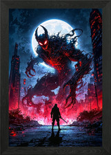 Listing image for Epic Monster vs. Hero Fight Framed Wall Art Poster Canvas Print Picture