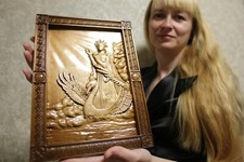 Listing image for Slavic Goddess Lada Wooden Carving Crafted Wall Art - Mythological Wood Panel