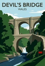 Listing image for Travel Poster Devils Bridge Pontarfynach Ceredigion Wales Print UK Europe Decor