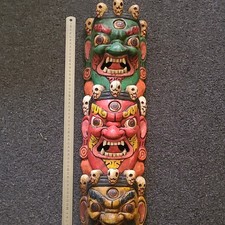Listing image for Hand Painted Asian Wooden Wall Mask Decor, Multicoloured 3 Face Totem 60cm