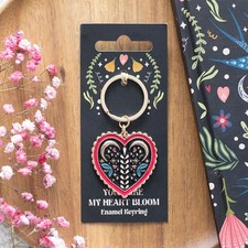 Listing image for Midnight Bloom Folk Art Inspired Gold Tone Keyring Enamel Charm Key Ring