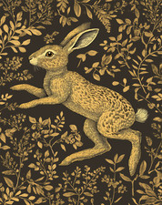 Listing image for Golden Hare & Botanical Poster - Vintage Wall Art - 12X16/16X20/18X24/24X36