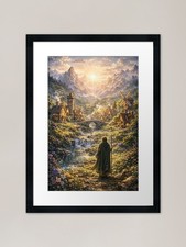 Listing image for Enchanted Mountain Village - Fantas Framed Wall Art Poster Canvas Print Picture
