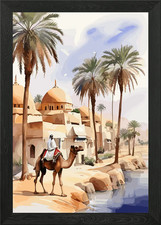 Listing image for Camel and village desert Framed Wall Art Poster Canvas Print Picture