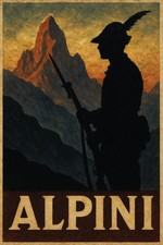 Listing image for Alpine Mountain Soldier Vintage Travel Poster Print 24x36 Rustic Wall Art