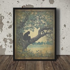 Listing image for Vintage SASQUATCH NATURE Wall Art, Bigfoot Tree Decor, Cryptid Botanical Poster