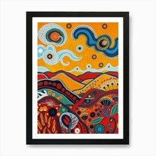 Listing image for Aboriginal Landscape Painting Art P Framed Wall Art Poster Canvas Print Picture