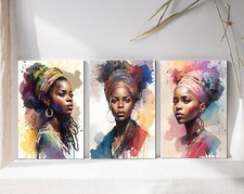 Listing image for Set of 3 canvas wall art African woman wall art abstract portrait Painting decor