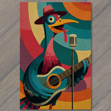Listing image for Art Print Retro Singing Turkey Guitar Microphone Colorful Folk Music Funny Thank