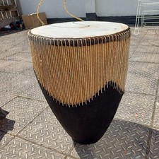Listing image for Vintage African Style Djembe Hand Drum 20" Natural Hide Fur Accent Tribal Decor