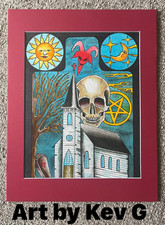 Listing image for ORIGINAL Watercolor Painting by Art by Kev G Haunted Church Yard NOT A PRINT