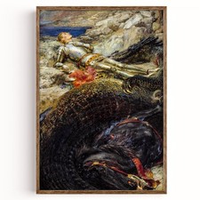 Listing image for Knight vs Dragon Art Print Briton Riviere Saint George Medieval Fantasy Poster
