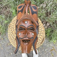 Listing image for Hand Carved Wooden Tribal Decorative Wall Mounted Mask Painted Brown/Black
