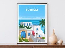 Listing image for Tunisia Art Print, Sidi Bou Said Travel Poster, Africa Original Illustration
