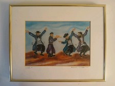 Listing image for Signed Lavi G Hassidim Celebration Israeli Folk Art Print Framed Judaica Wall