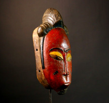 Listing image for African Tribal Mask Red Patina Carved Wood Ceremonial Wall Art 32cm-G3574