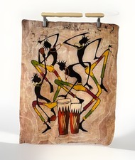 Listing image for African Textile Art Wall Hanging with Dancing Figures and Drums, Multicolour